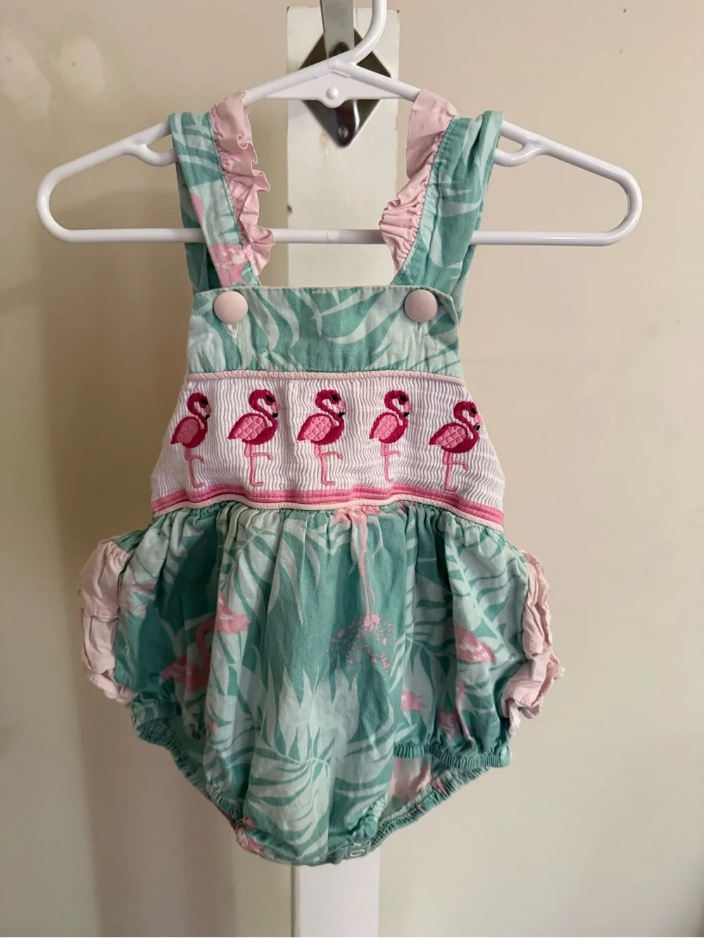 Lil Cactus Smocked Flamingo Ruffle Butt Romper